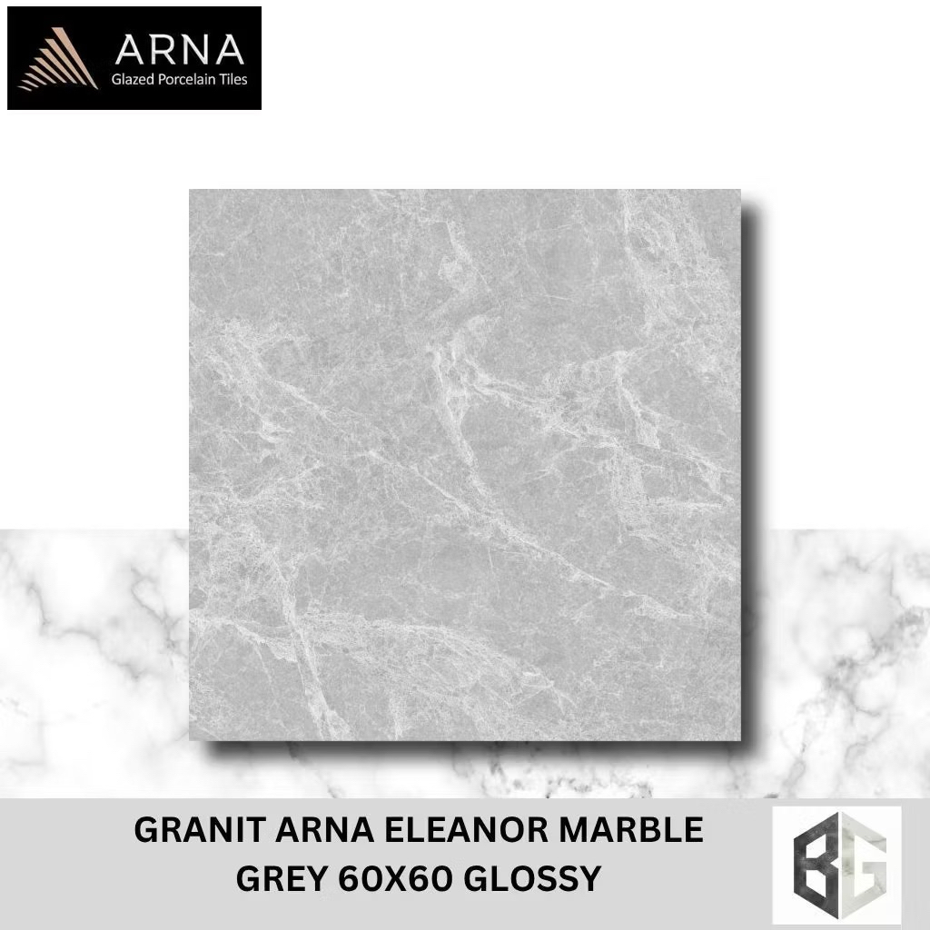 Granit Lantai ARNA Eleanor Marbel 60x60 Glossy Grey , Dark grey , White , Brown Motif Marmer