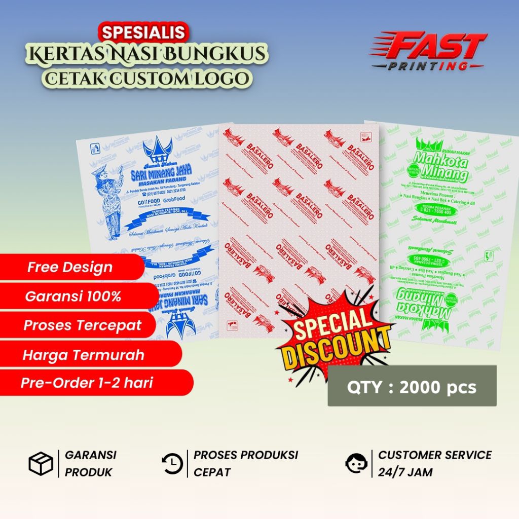 CUSTOM Kertas Bungkus / Kertas Nasi Padang /Wrapping Paper / Bungkus Kemasan