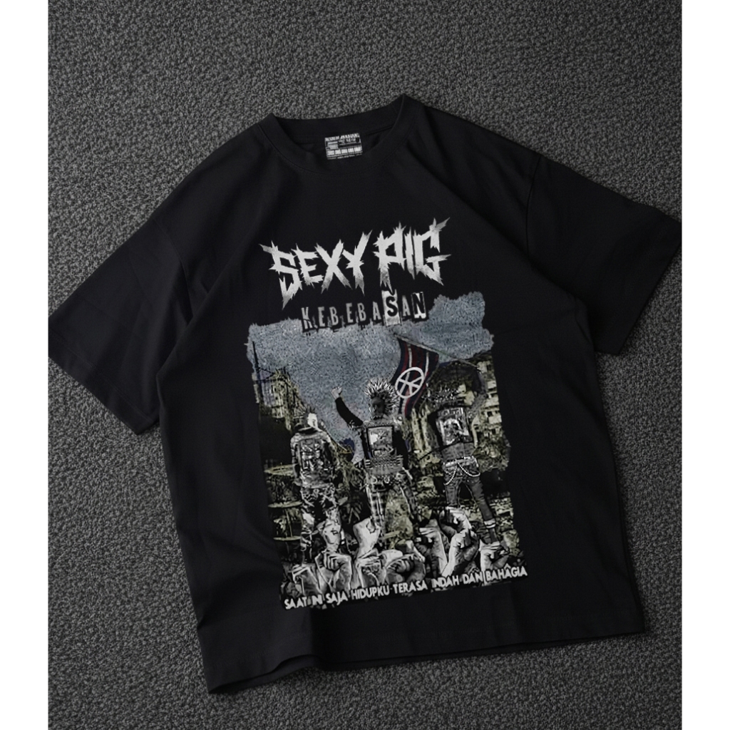 T-shirt Merch Sexy pig - kebebasan V2 | 100% Catton 24s | kaos band punk | kaos sexy pig | Kaos musi