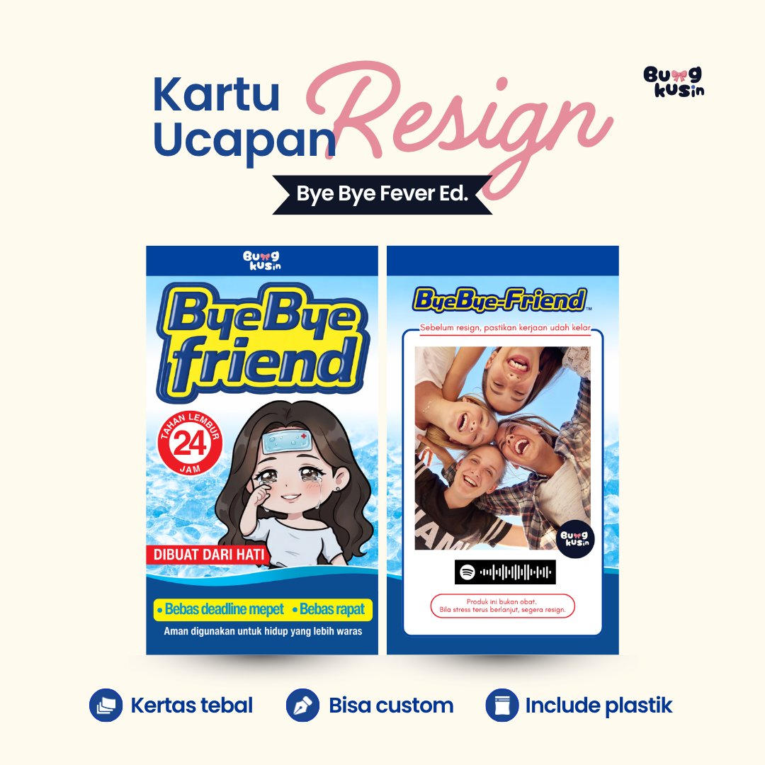Kartu Ucapan Resign (Bye Bye Friend)  Custom Foto Nama – Hadiah Perpisahan Teman Kerja Kado Resign U
