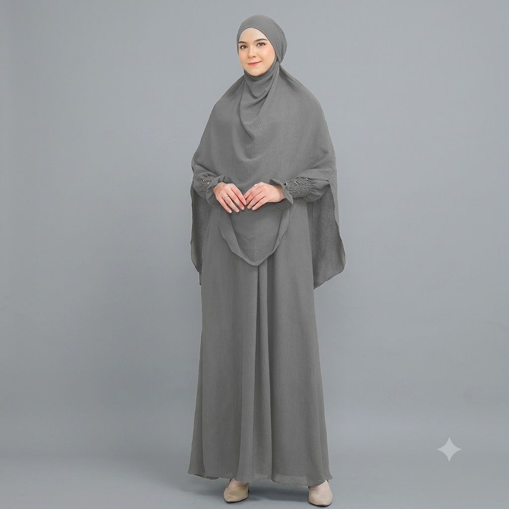 Gamis Wanita Abaya Putih  Madina Umroh Basic Syari Pakaian Muslim Model Terbaru Set Hijab Gamis
