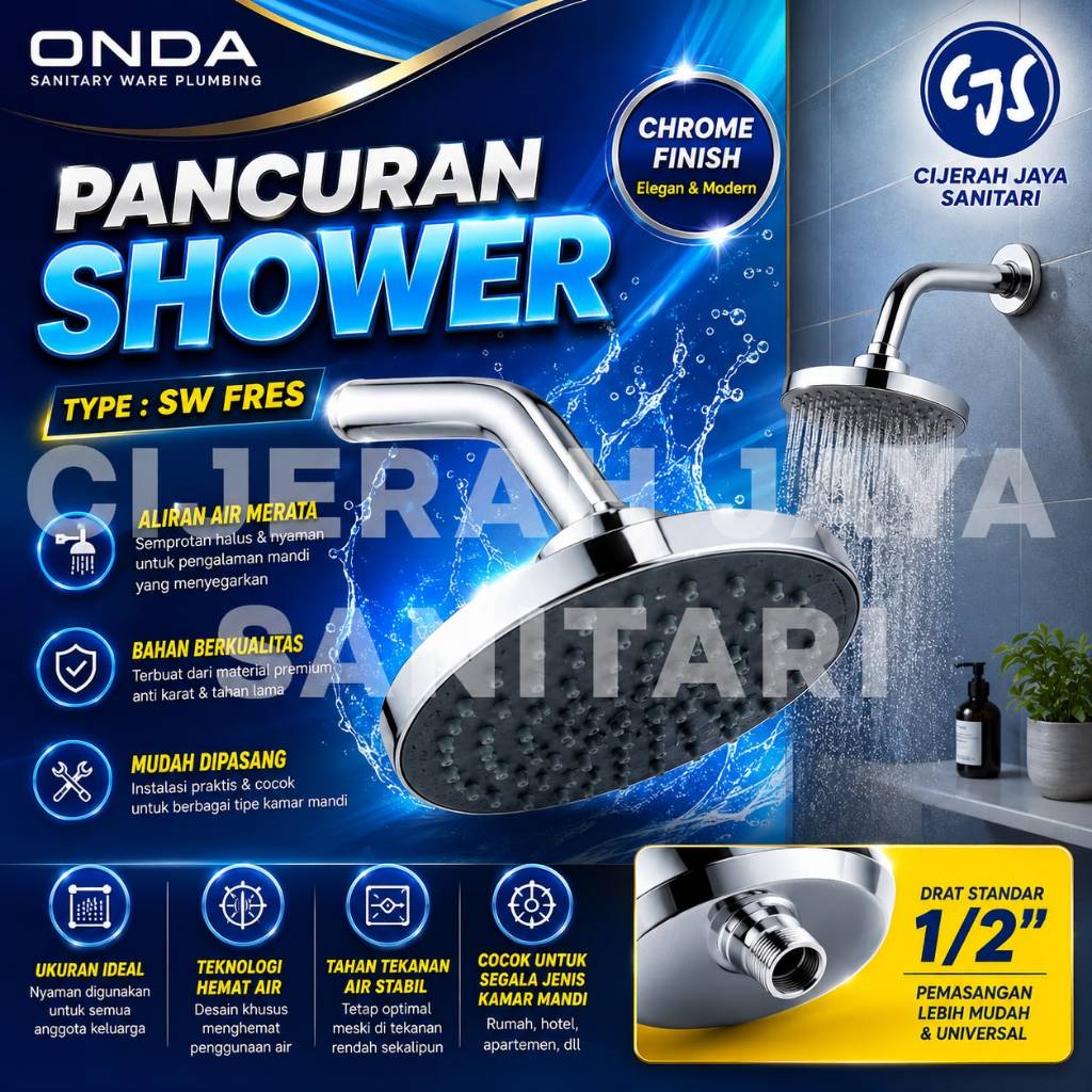 SHOWER TANAM TEMBOK DINDING MANDI ONDA SW FRES  / WALL SHOWER ONDA STAINLESS