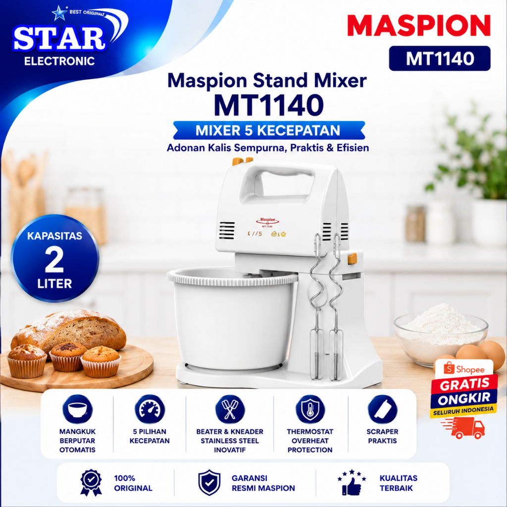 MASPION STAND MIXER MT 1140 MIXER MASPION MT 1140/MT1140/MT-1140/MT 1140/MASPION STAND MIXER  2L