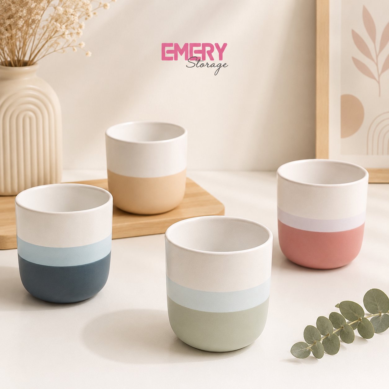 EMERY - Mug Keramik Minimalis Gift Souvenir Estetik | Cangkir Kopi Teh Ocha Warna Pastel Style Kado 