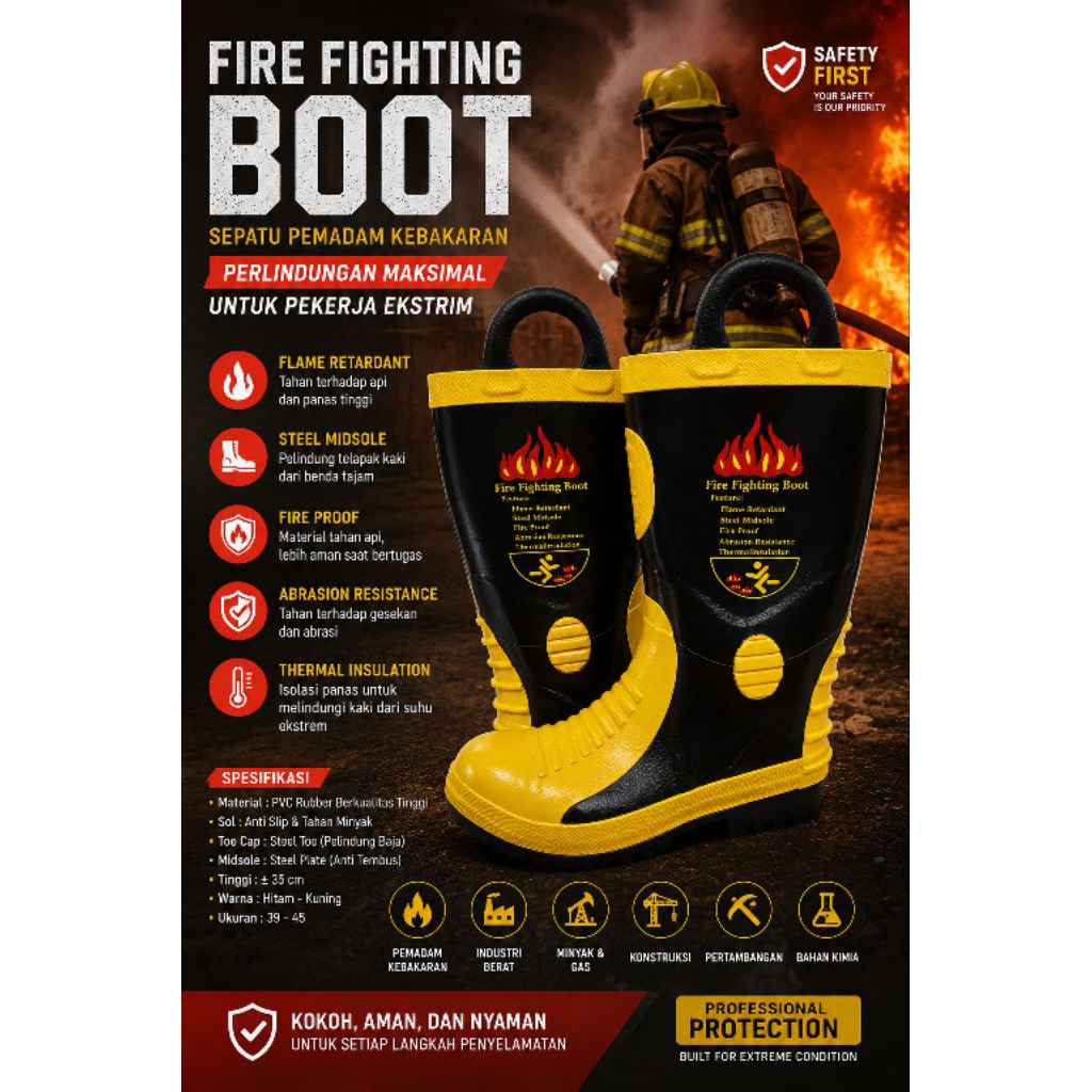 SEPATU Pemadam FIRE FIGHTER / Sepatu Pemadam Kebakaran