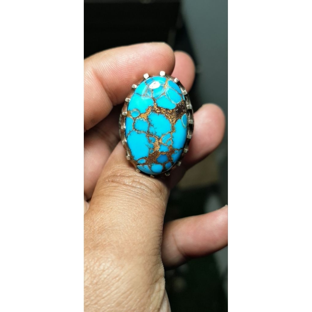 Pirus Mesir Royal Blue Jumbo Ring Perak Mewah