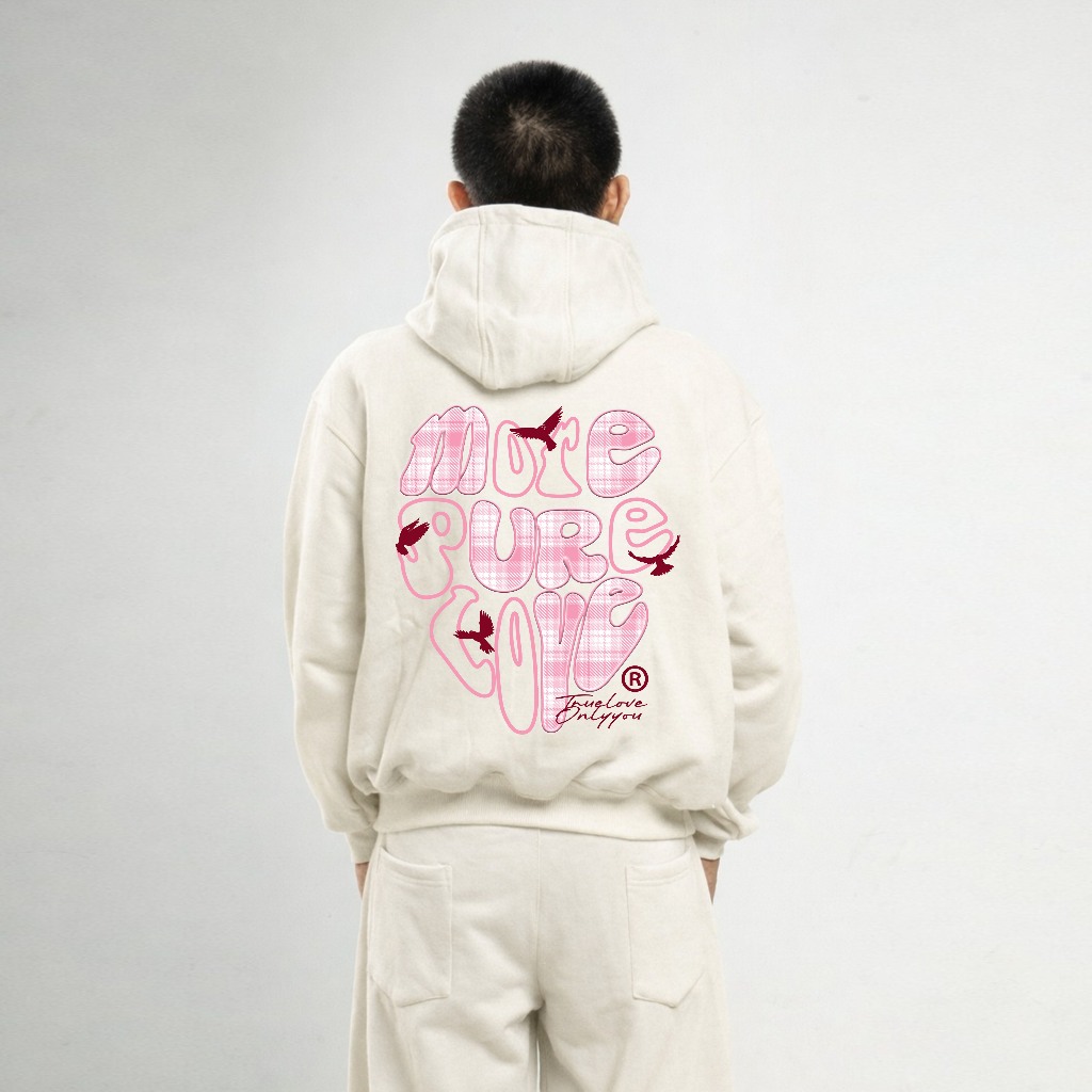 Udloff Hoodie Boxy Double Zipper Brokenwhite More Pure Love Oversize Unisex/Hoodie Boxy Zipper Pria/