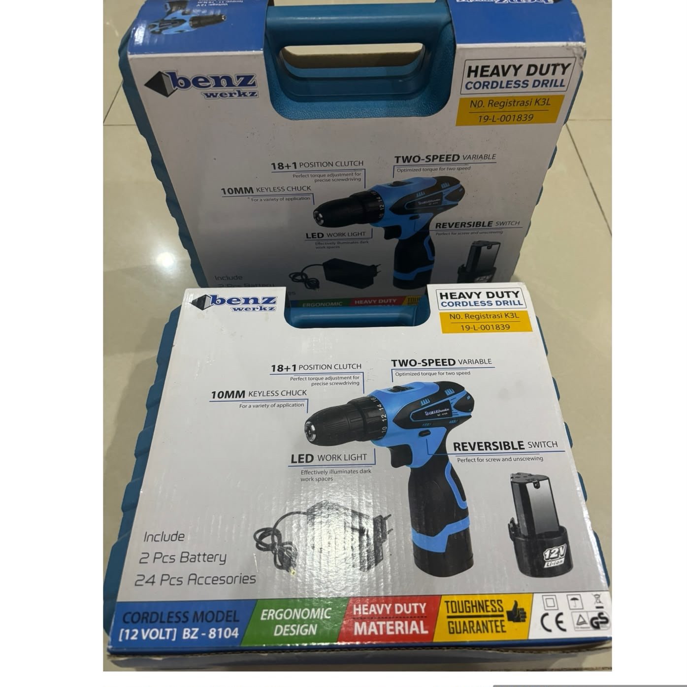 Mesin Bor Cordless 10mm 12V Benz Mesin Bor Besi Kayu 10mm Batre Baterai Cordless Drill Set Benz Werk