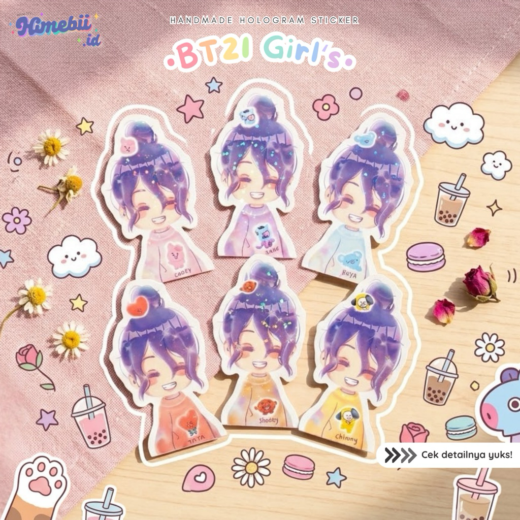 himebii.id | Die Cut Stiker Handmade, BT21 GIRL'S Vers. STICKER HOLOGRAM