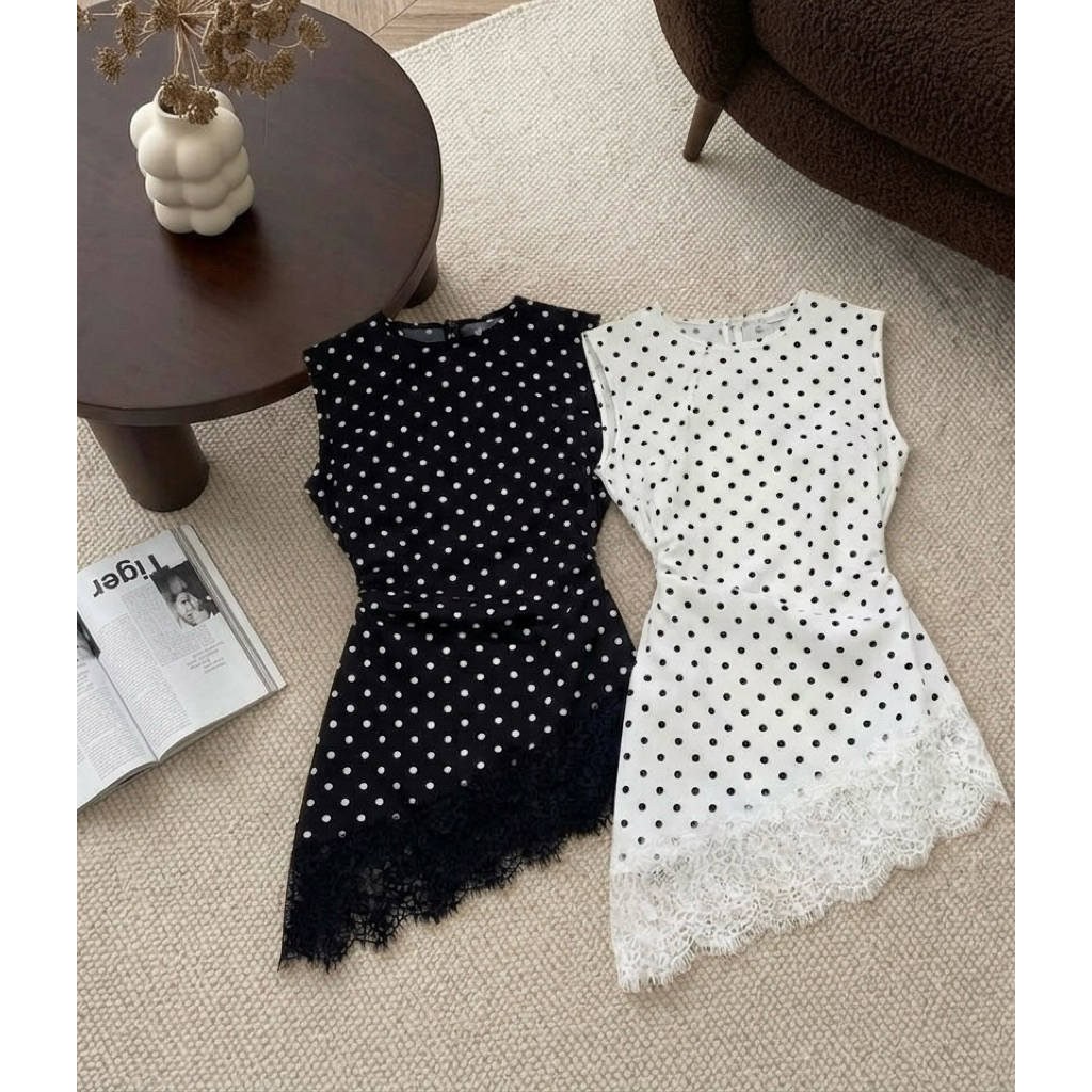 Inner Blouse Polkadot - Blouse Lace Tanpa Lengan - Inner  Lace polkadot - Blouse Polkadot Terbaru