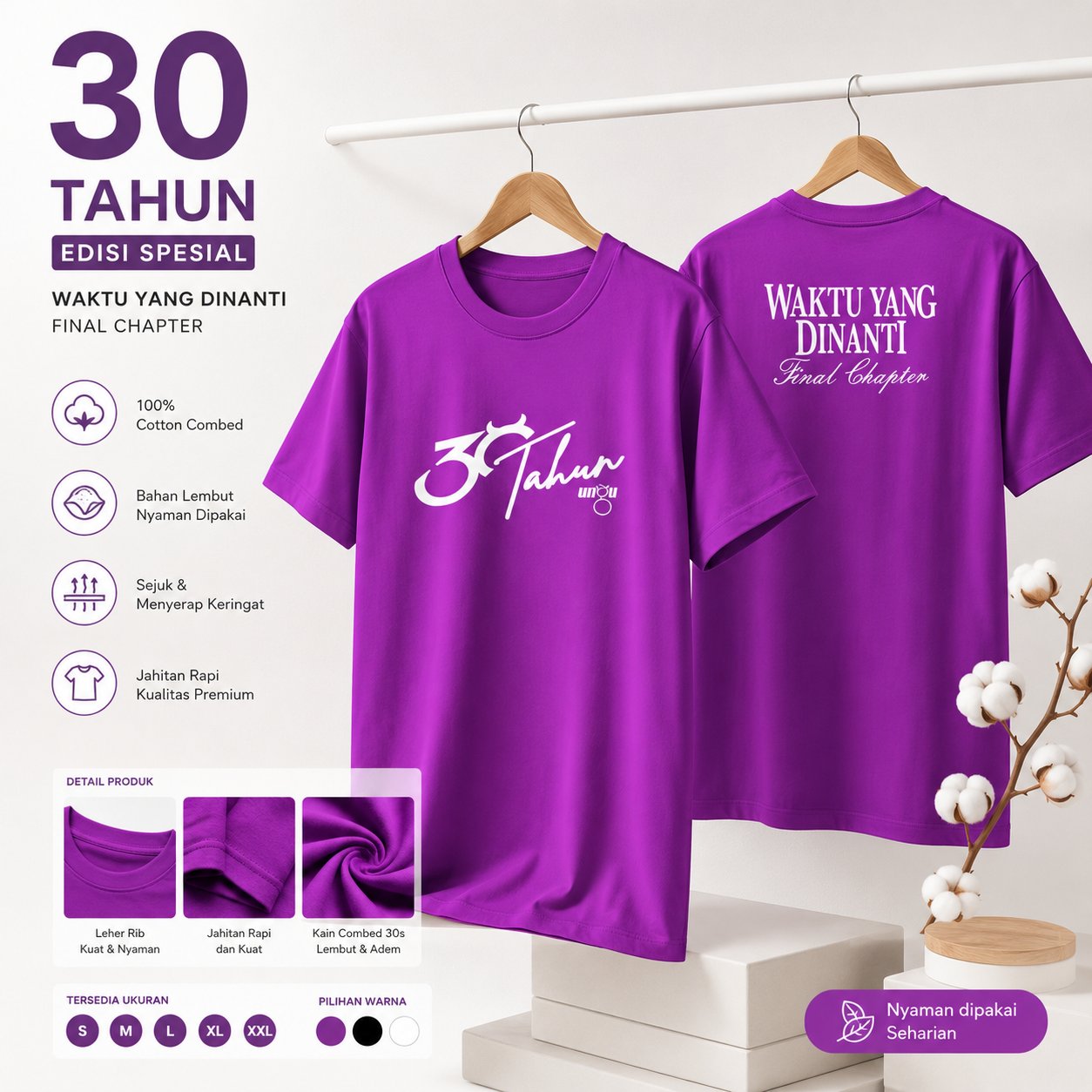 kaos band ungu 30 tahun waktu yang dinanti cliquers katun combed 30s