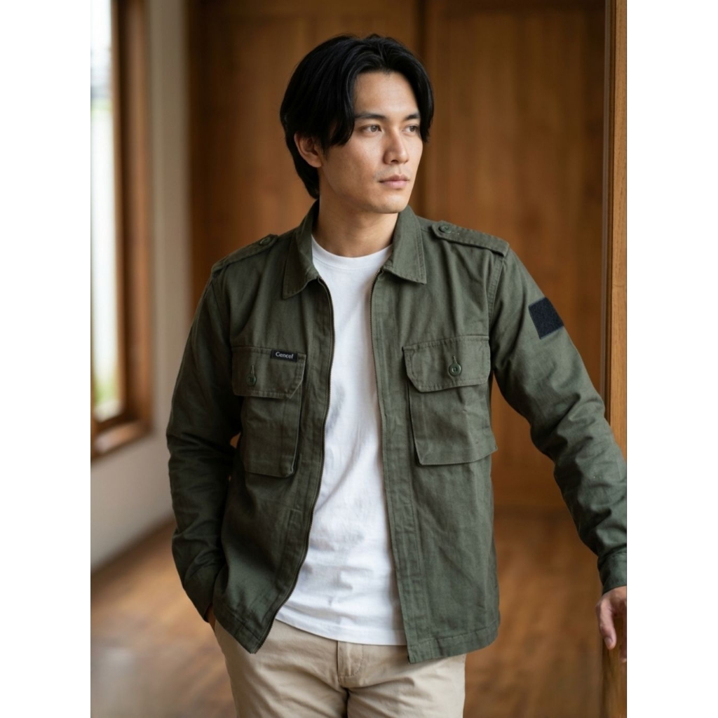 Jaket Kanvas Work Jacket Premium Pria - Caemorist Casual Army Trucker Jacket