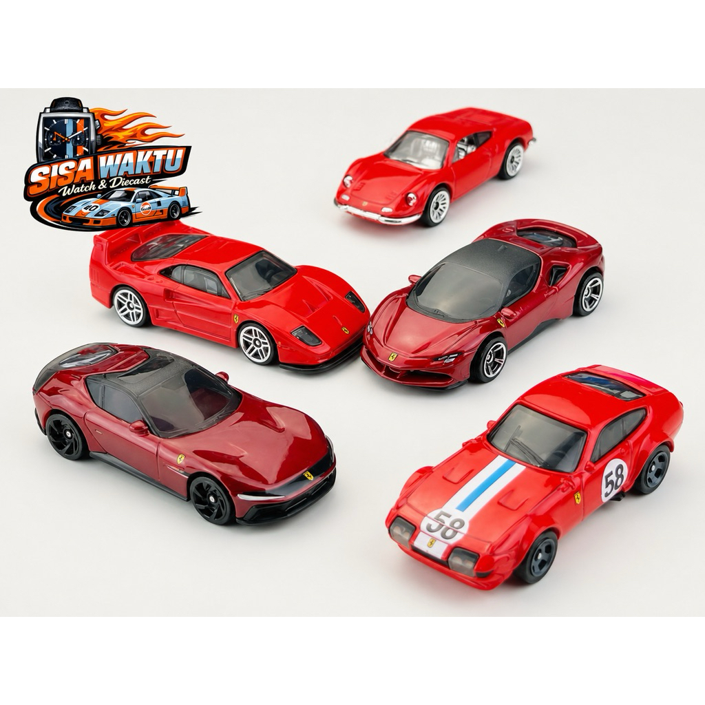 HOT WHEELS FERRARI loose gift pack DINO 206 GT / SF90 STRADALE / 365 GTB4 C / 12CILINDRI / F40 COMPE
