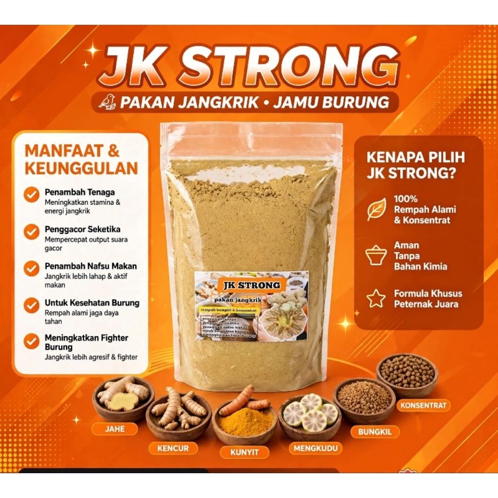 JK STRONG pakan jangkrik rempah rempah penambah figter burung