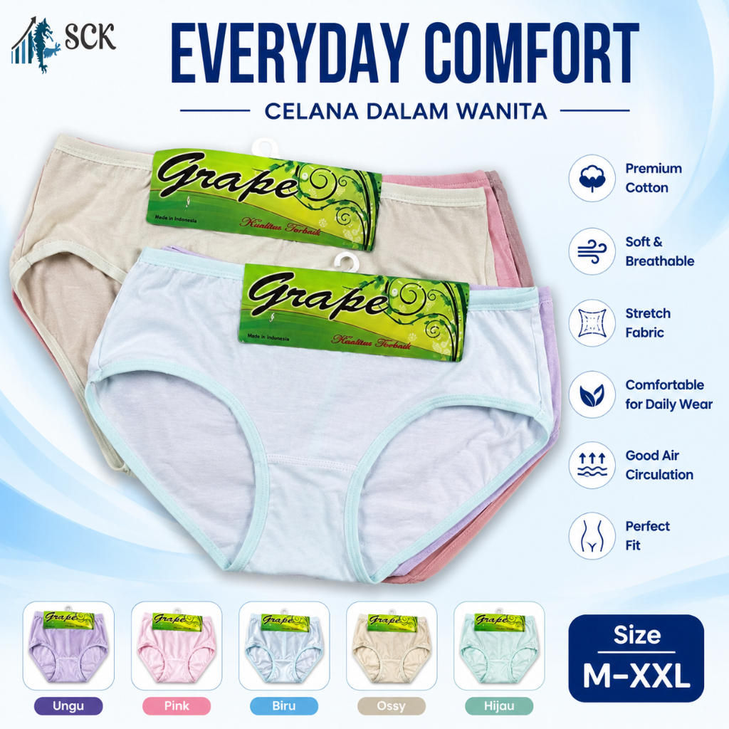 [ISI 3] Celana Dalam GRAPE 51 MINI Halus / CD Ukuran M-XXL Bahan Katun / Pakaian Dalam Wanita