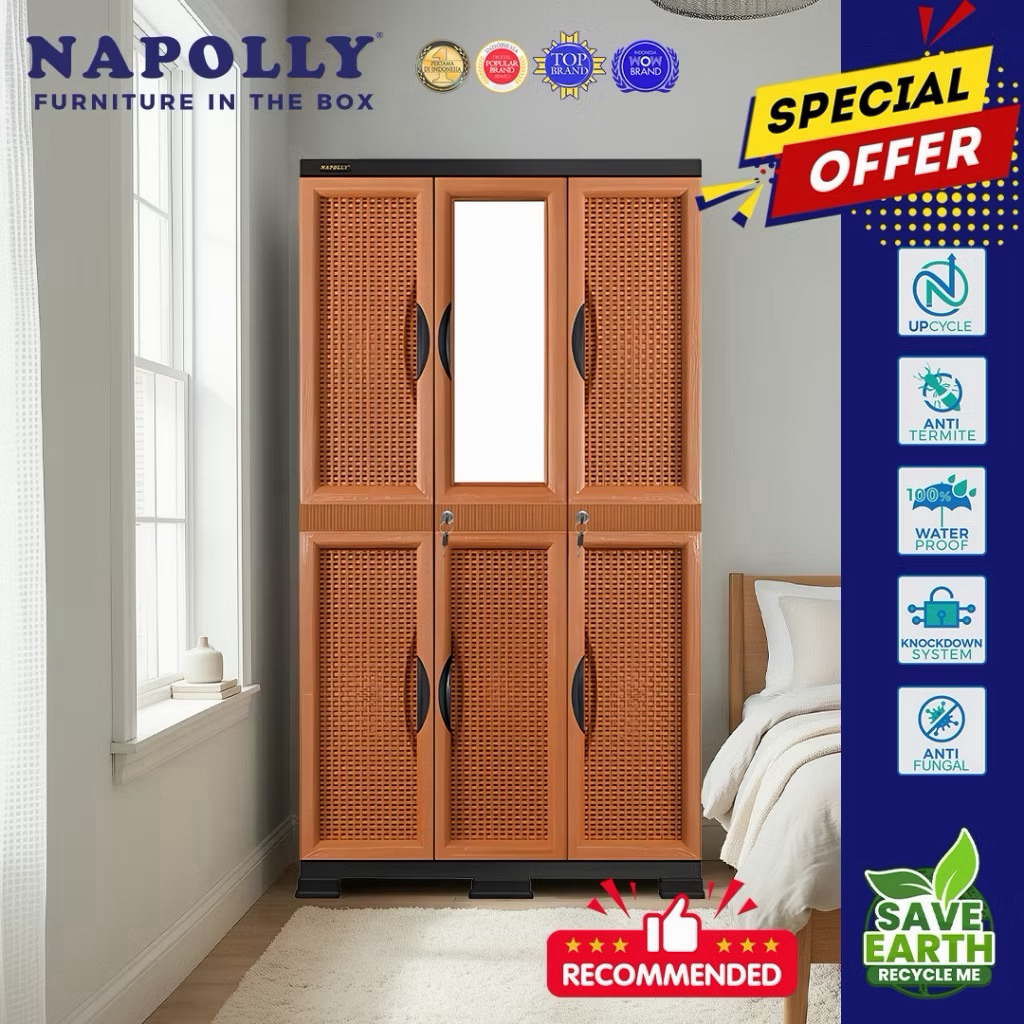 LEMARI PAKAIAN NAPOLLY RAK GANTUNG CERMIN/NAPOLLY CABRO 288 RGC / CABRO 488 RGC ROTAN