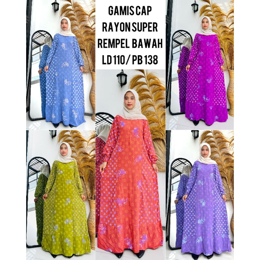 Batik Alena by Tena - Gamis Rayon Motif Cap Softpastel Adem Busui Friendly Motif Kekinian
