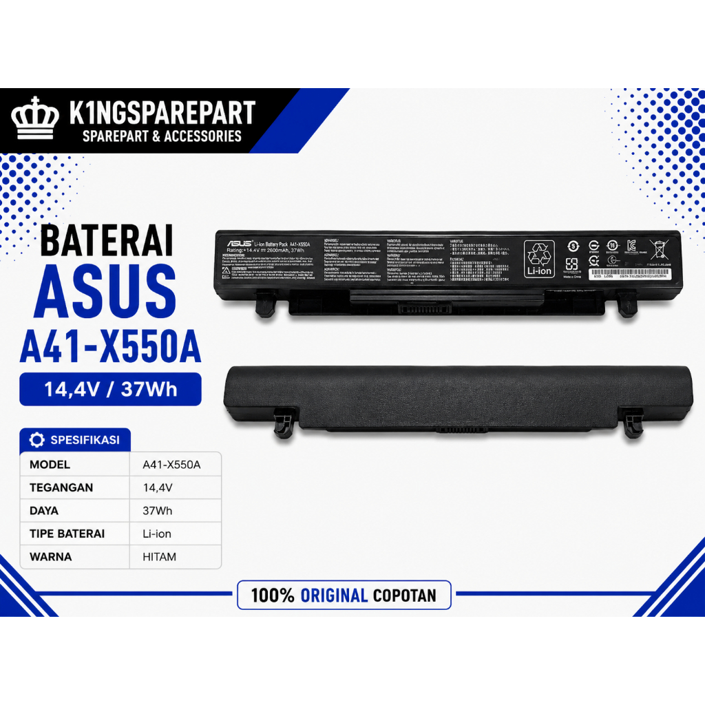 Baterai Laptop Asus A41-X550A original copotan