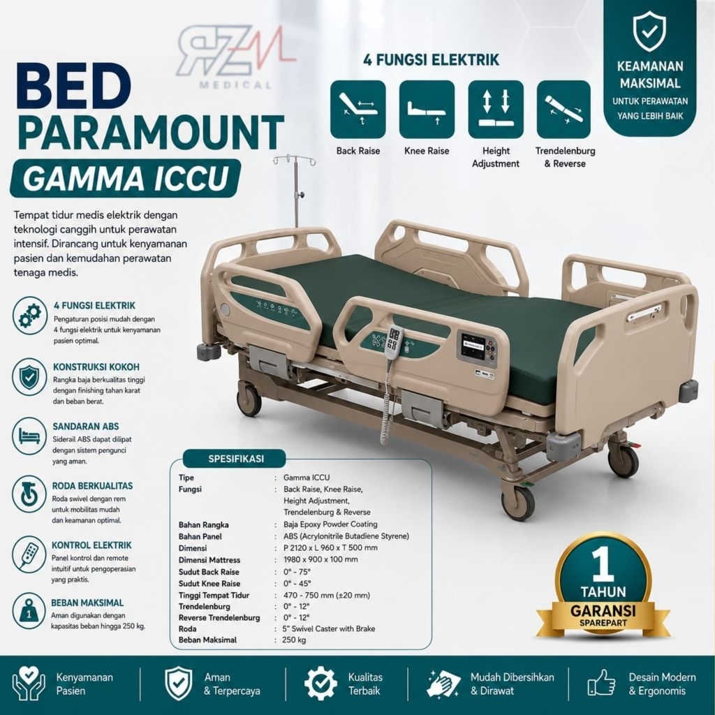 Bed Paramount Gamma ICCU 4 Motor Bed Pasien Elektrik