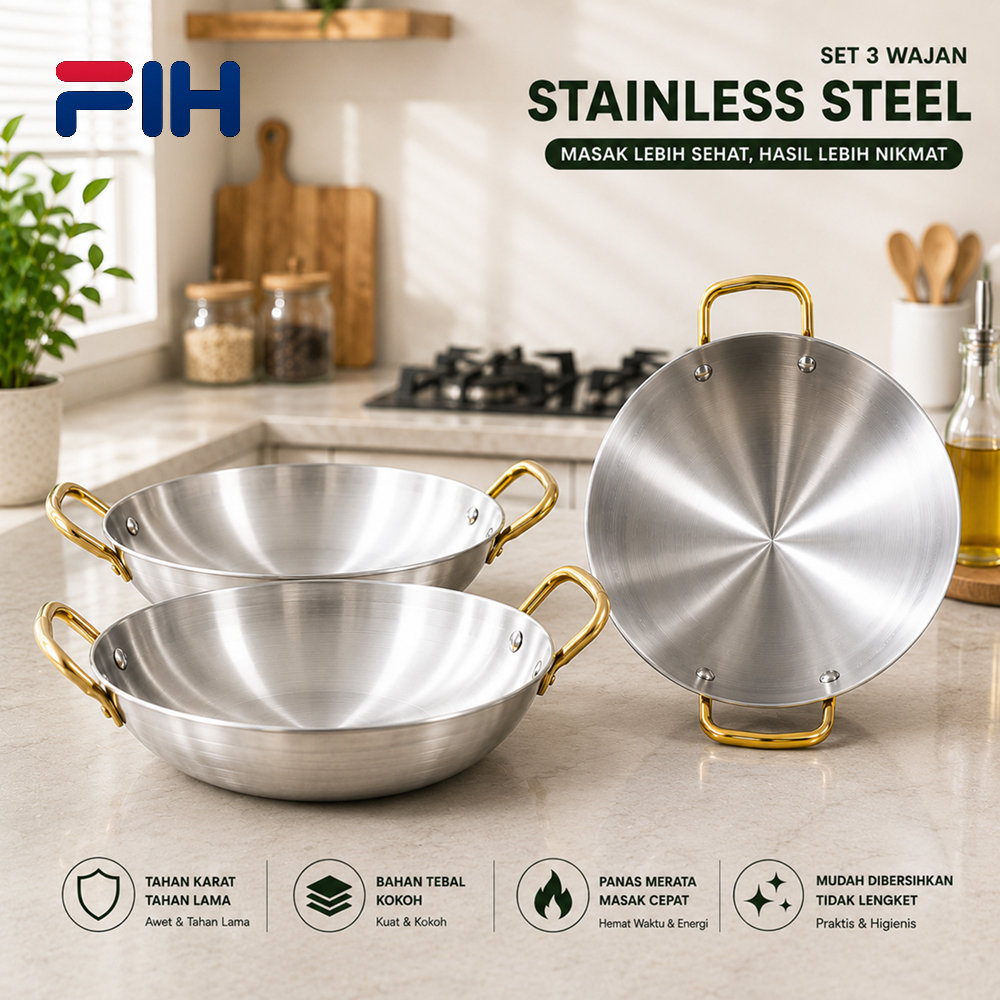 COD wajan Venus Store-Wok Kual Wajan Anti Lengket & Mudah Dibersihkan - Stainless Steel sus , Permuk