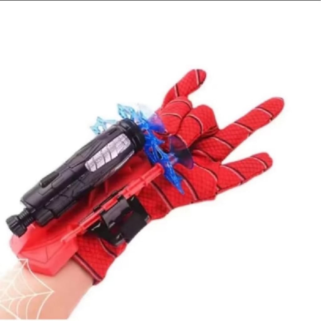 Mainan anak edukasi sarung tangan Spiderman plus peluncur jaring nempel.kaca keren murah tembakan ja