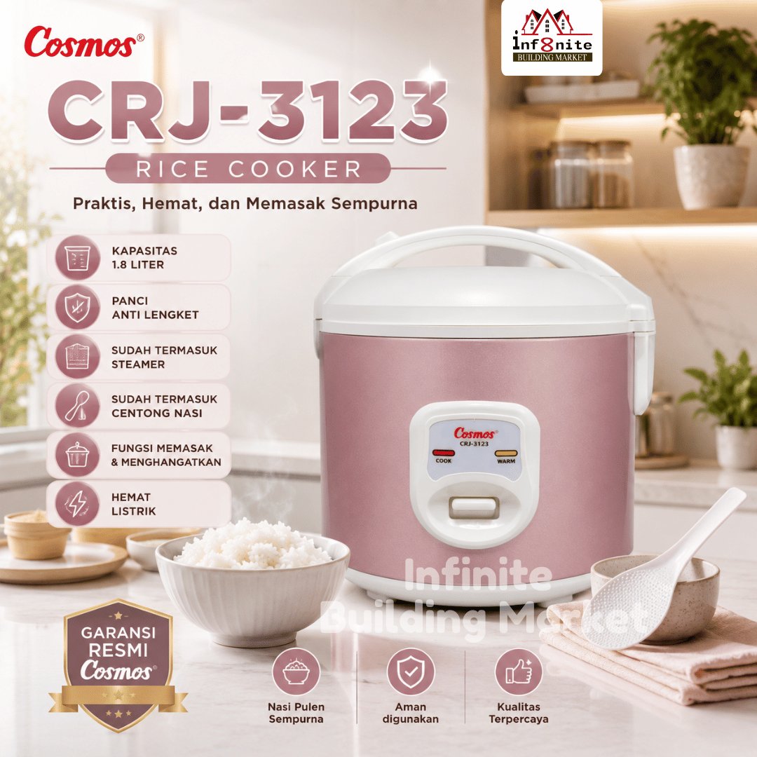 Magic Com Rice Cooker Cosmos CRJ 3123 P 1.8 Liter Penanak Nasi CRJ3123 P 3123P 1.8L Anti Lengket