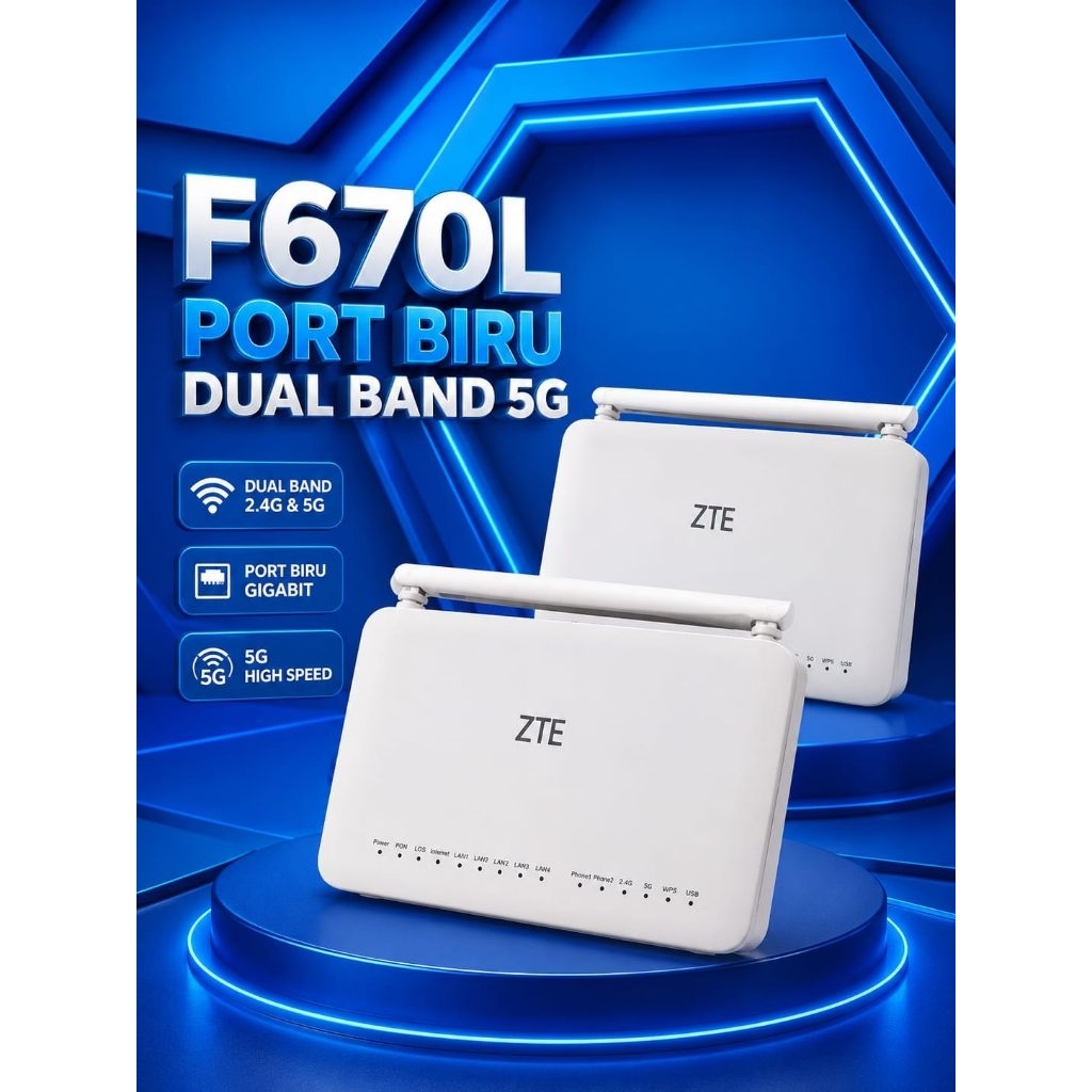 ROUTER WIFI ZTE INDIHOME  F670L dual band pot biru+ adaptor