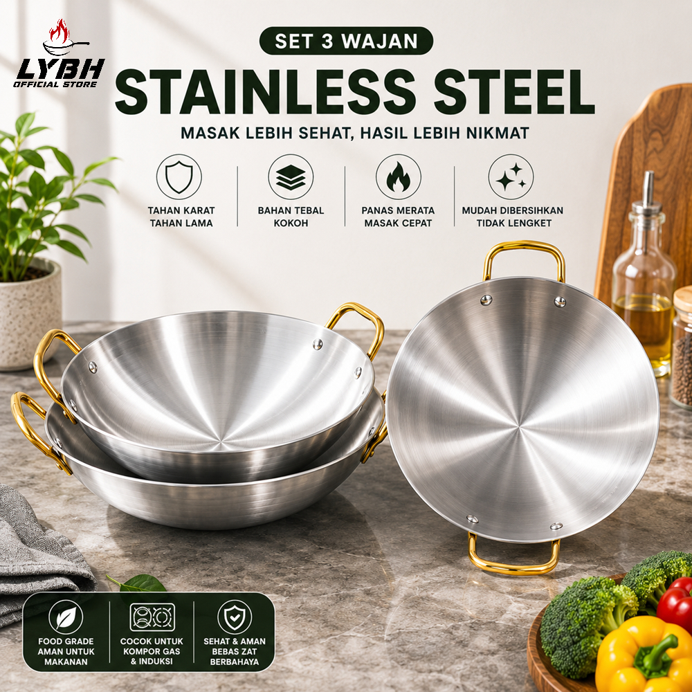 COD wajan Venus Store-Wok Kual Wajan Anti Lengket & Mudah Dibersihkan - Stainless Steel sus , Permuk
