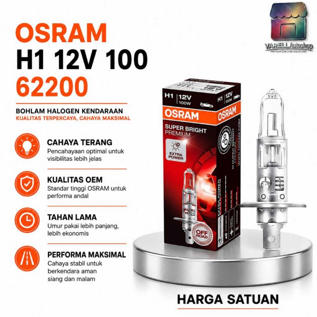 OSRAM H1 12V 100W 62200 Bohlam Bulb Lampu Foglam Headlamp Fog Lamp Hologen
