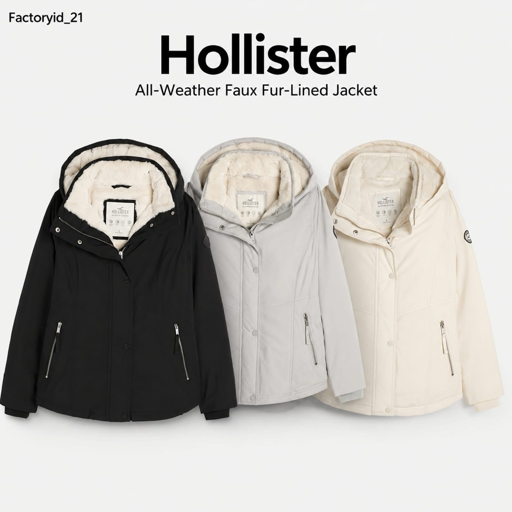Jacket Musim Dingin Wanita Hollister All Weather Faux Fur Lined Jacket