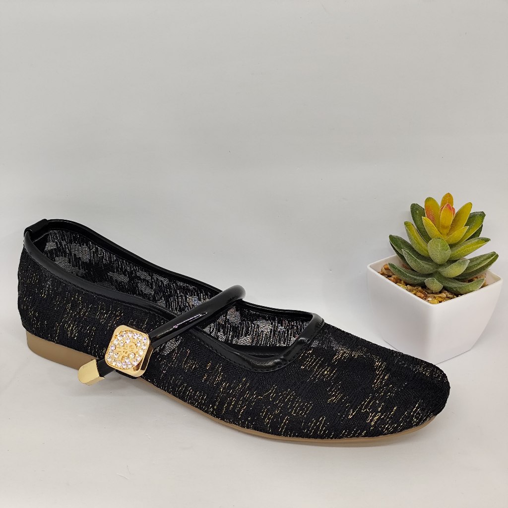 Sepatu Flat Shoes Purple MD 020 Hitam - Stylish & Elegan