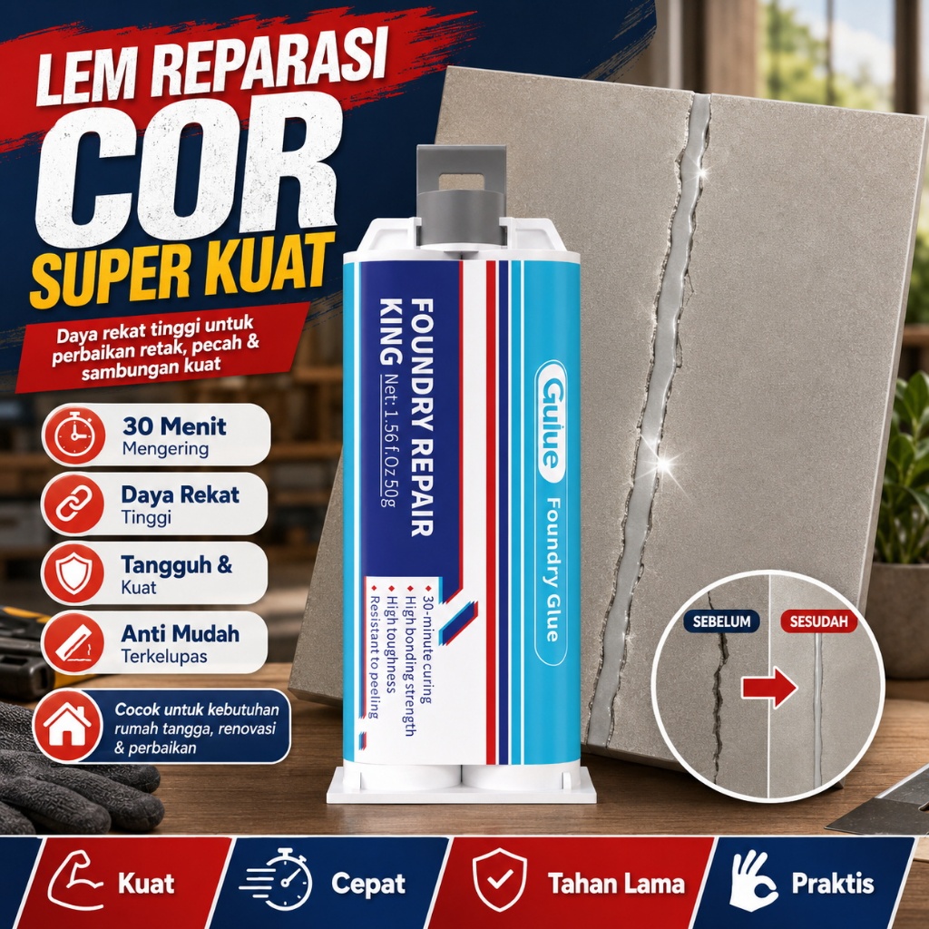 Lem Cor Keramik Super Kuat untuk Ubin Marmer Granit dan Batu Alam Gulue Foundry Repair 50g