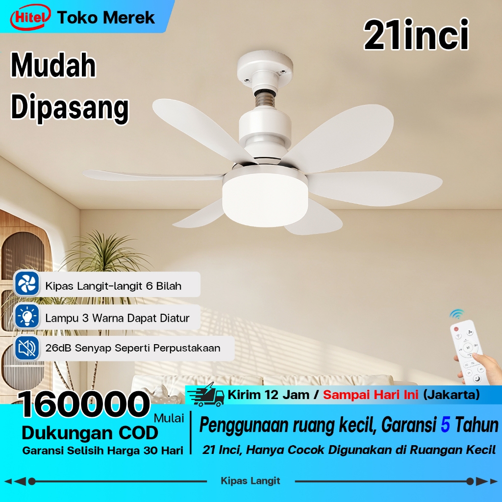 Hitel Lampu Kipas Senyap 21 Inch Dinamo Kipas Angin DC Tembaga Penuh 3 Tingkat Kecepatan dengan Fung