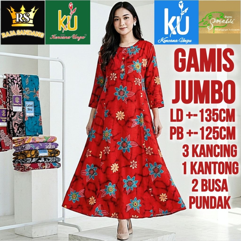 RAJA LONGDRESS GAMIS JUMBO KENCANA UNGU LABEL HIJAU DAN LABEL BIRU - BATIK SESAWI ORIGINAL ASLI GROS