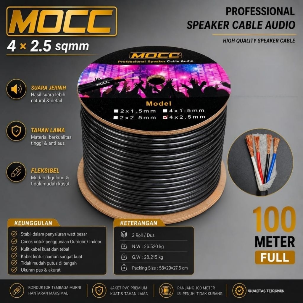 Kabel Audio Speaker MOCC 4x2,5 mm | Kabel Speaker MOCC Per 100 meter 4 x 2,5 mm