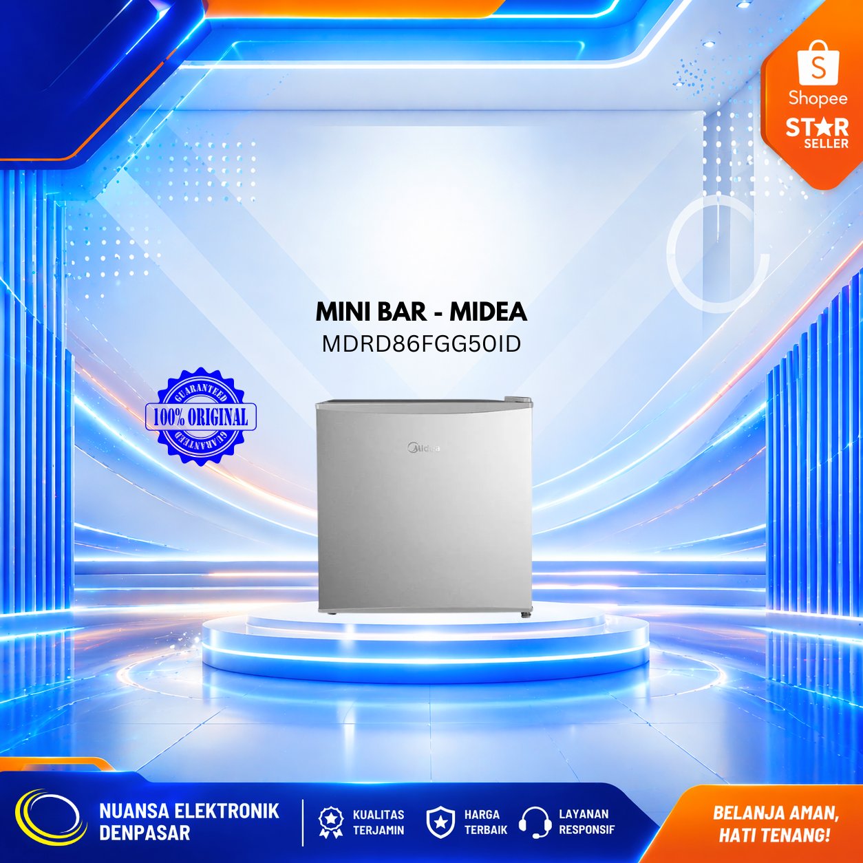 LEMARI ES / KULKAS MINIBAR / MINI BAR MIDEA MDRD86FGG50ID - NUANSA ELEKTRONIK DENPASAR