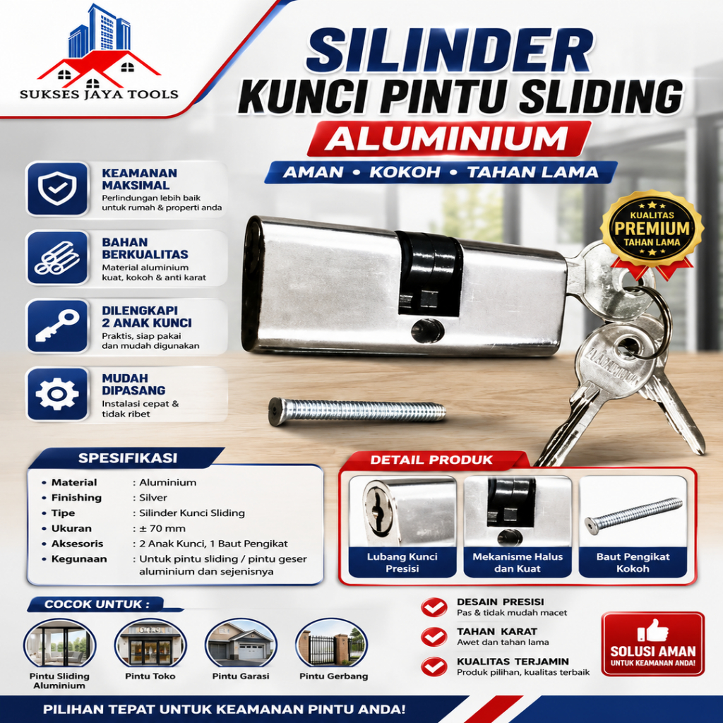 Silinder Kunci Pintu Sliding Alumunium