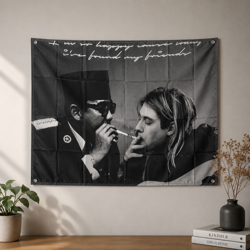 Bendera/Flag/Poster Kain/Miniflag Band Nirvana Kurt Cobain &Ir Soekarno