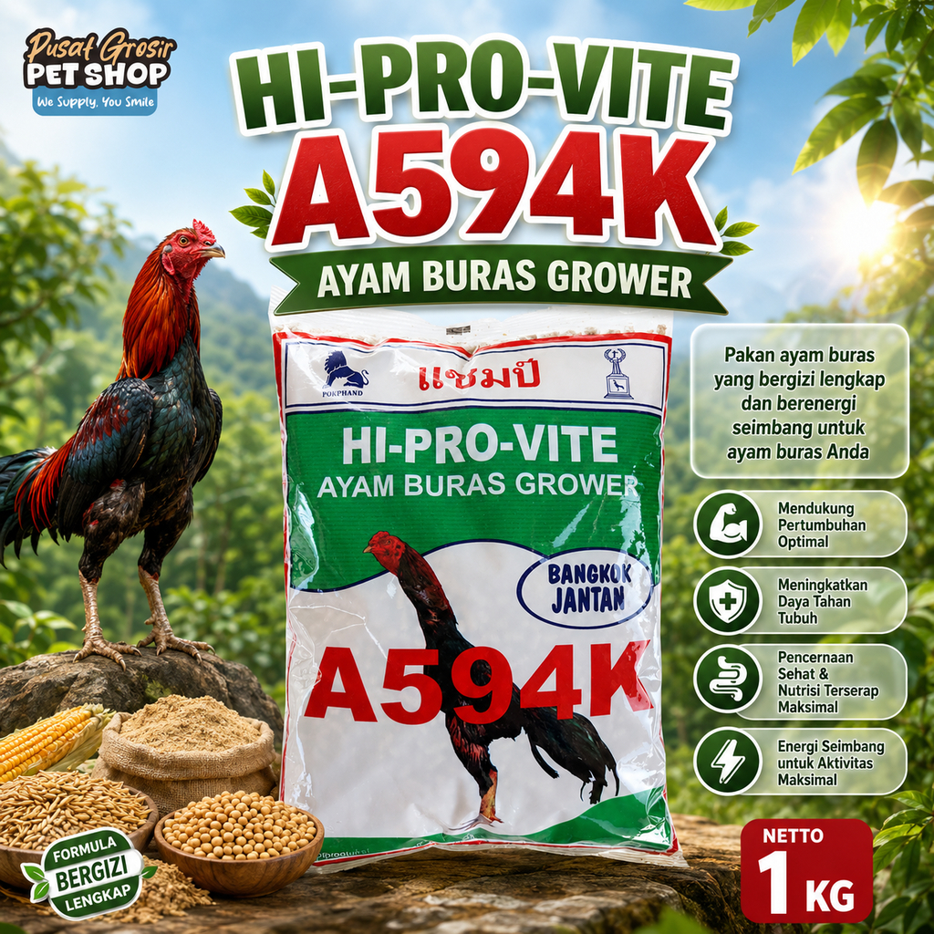 PGP | Pokphand HI-PRO-VITE A594K Pakan Ayam Buras Grower Bangkok Jantan 1 kg | Pakan Ayam Bangkok Ja