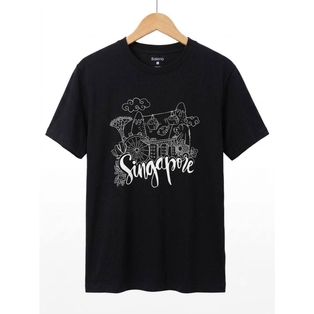 [BALENO] Kaos Singapore City Illustration Graphic T-Shirt - Black