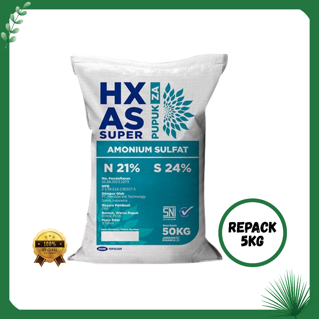 HXAS Super Pupuk Za Amonium Sulfat N21% S24% Repack 5KG Kristal Putih