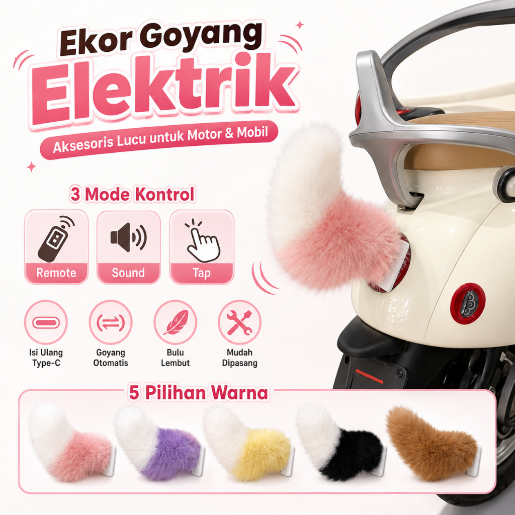 [Ready] Ekor Rubah Goyang Elektrik Untuk Variasi Motor mobil Ekor Kucing Cosplay Tail Motor Unik Mud