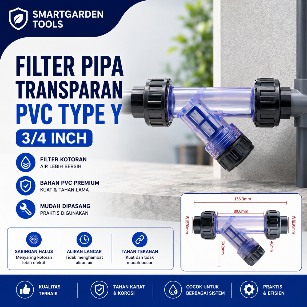 Filter Pipa Transparan PVC Type Y 3/4 Inch Saringan Air PVC Clear Water Filter Penyaring Air Sumur P