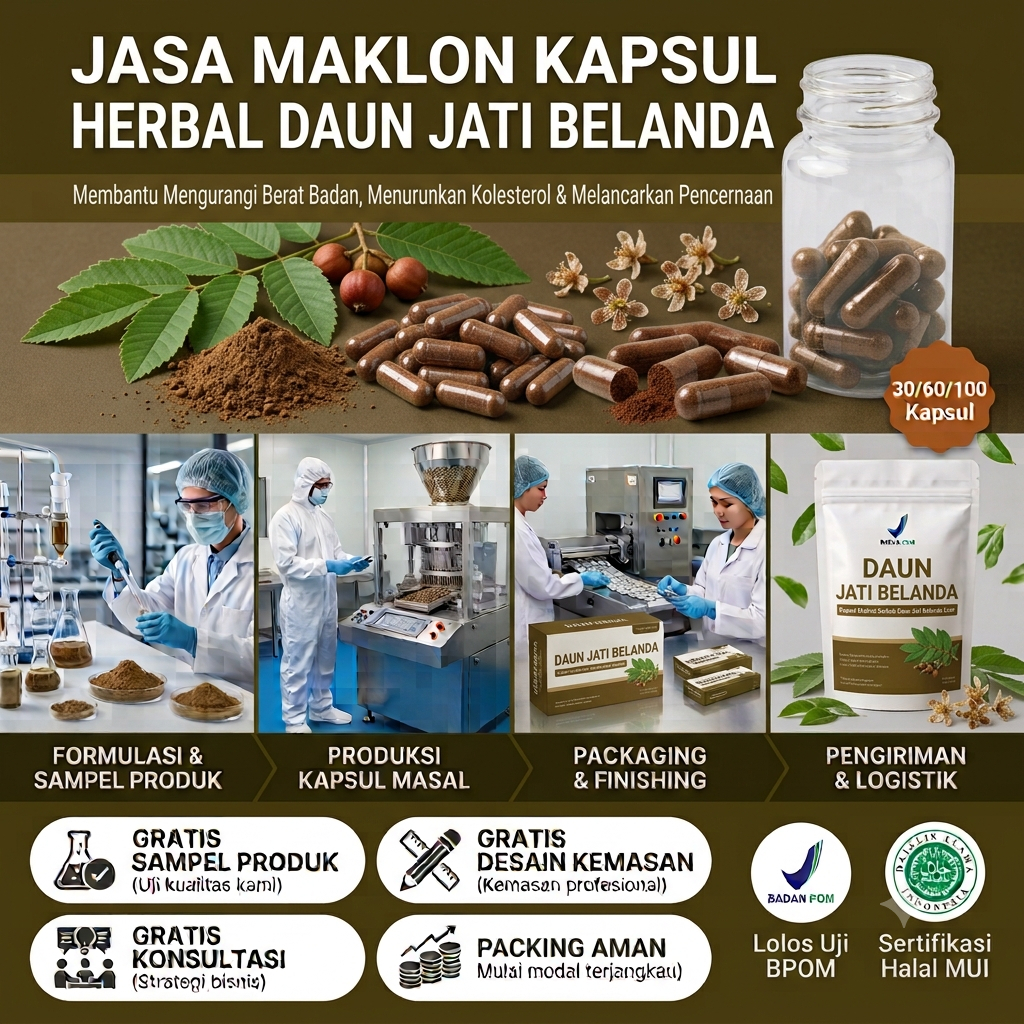 Gratis Sampel Pabrik Jasa Maklon Herbal JATI BELANDA Profesional | Bikin Brand KapsulDietLangsing Se