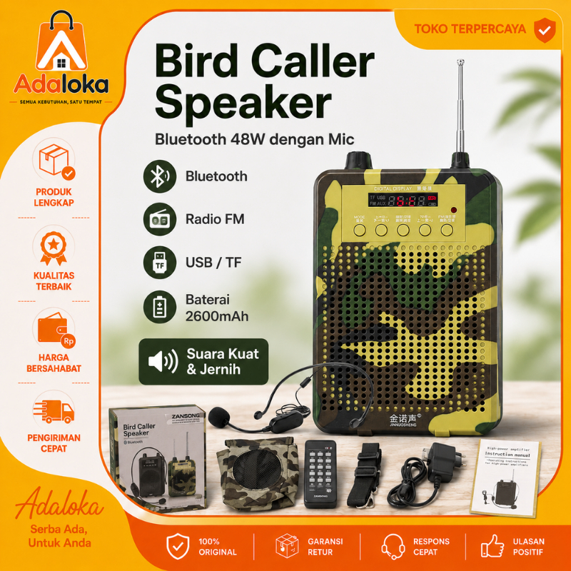 Adaloka Bird Caller Speaker Impor MP3 Speaker Buruan Bluetooth/Pemanggil Buruan 48W Di Lengkapi Mic