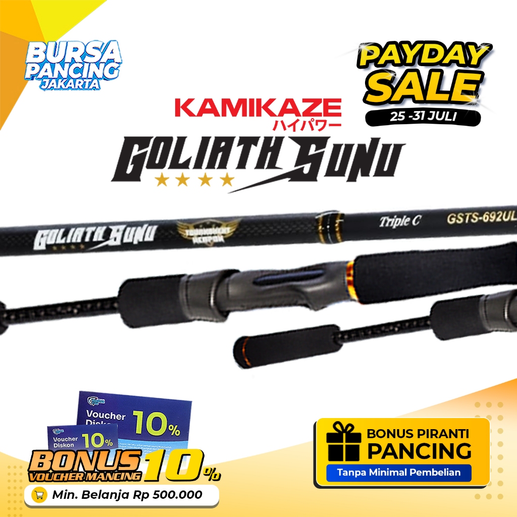 KAMIKAZE Joran Pancing Spinning GOLIATH SUNU UL 198cm - 207cm Ultralight Tipe Spinning Sambung 2 But