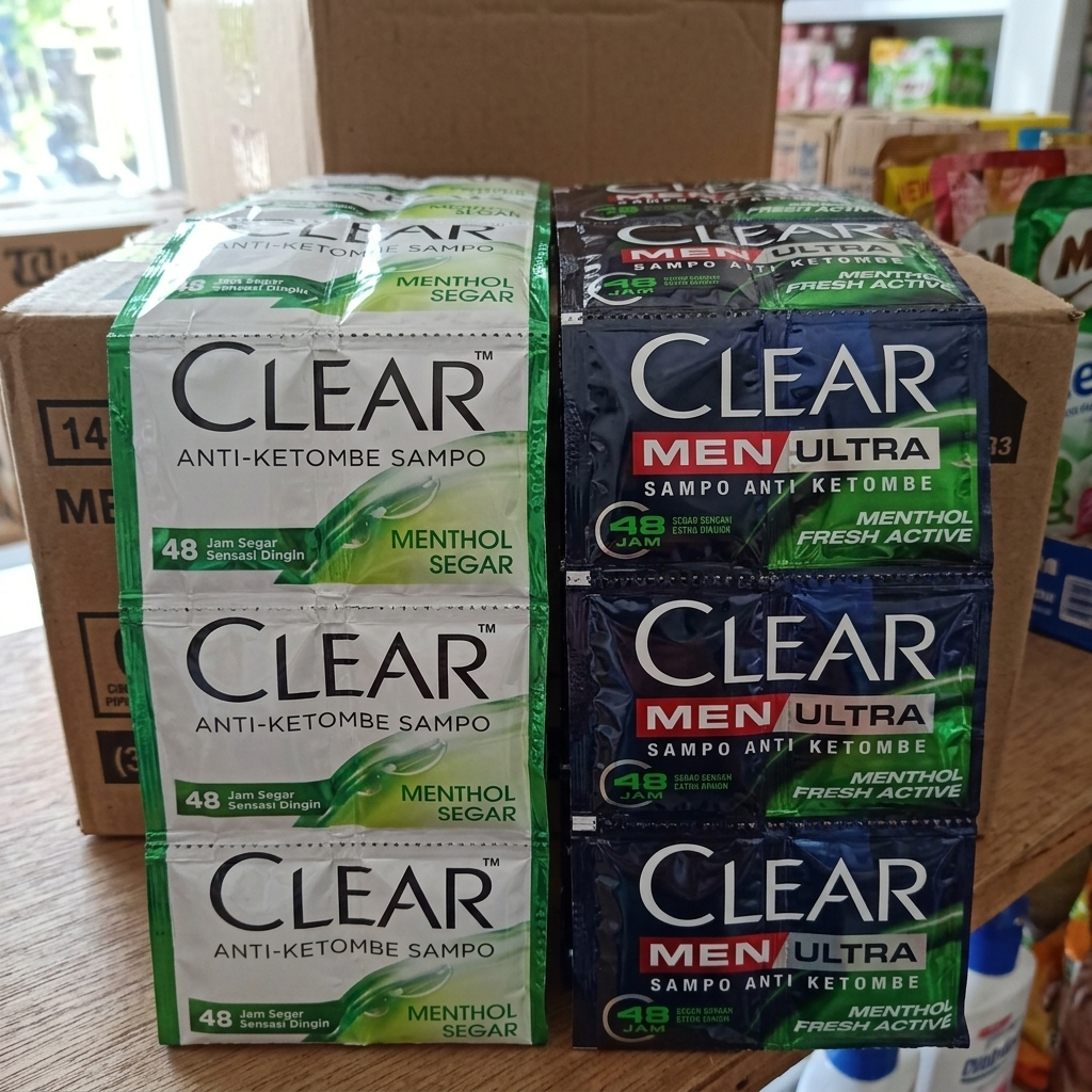 2 Renteng CLEAR Shampoo Sachet Anti Ketombe Original Menthol Segar Clear Men Ultra Isi 48 Sachet