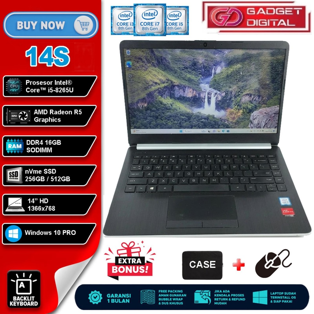 LAPTOP HP 14S Core i5-8265U Radeon R5 | 16GB / 512GB | 14" HD