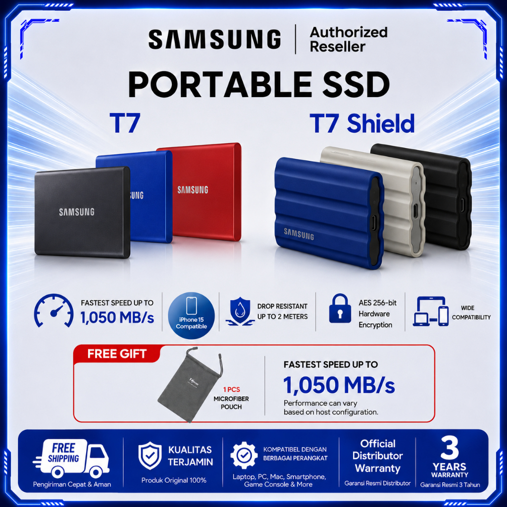 Samsung T7 / T7 Shield SSD Portable SSD 1TB / 2TB / 4TB SSD External Eksternal Samsung WD SANDISK - 