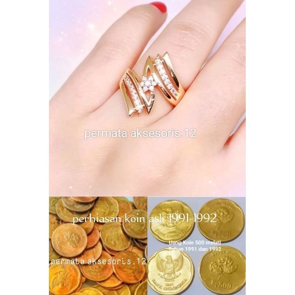 cincin koin asli 1991-1992 cincin petir kembang warna emas cantik mewah anti luntur dan karat